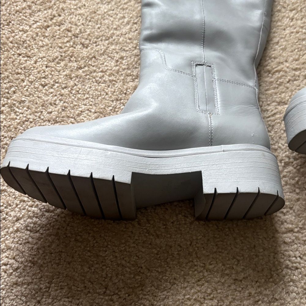Anthro Sam Edelman Larina Waterproof Knee High Platform Boots Grey leather Sz 8 - Picture 7 of 10